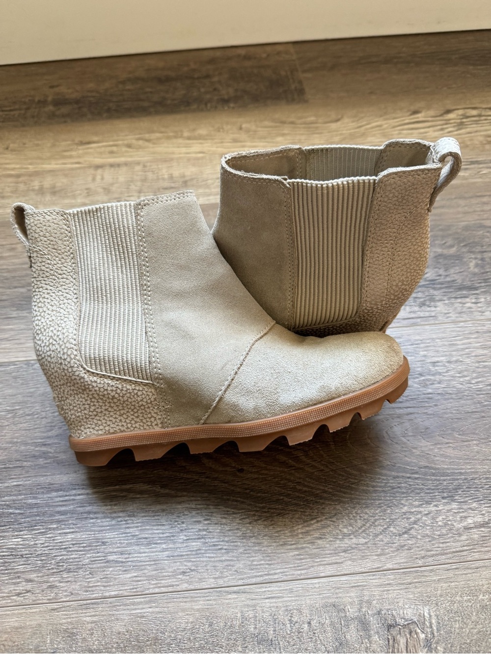 Sorel Beige Suede Joan of Arctic II Chelsea Ankle Booties